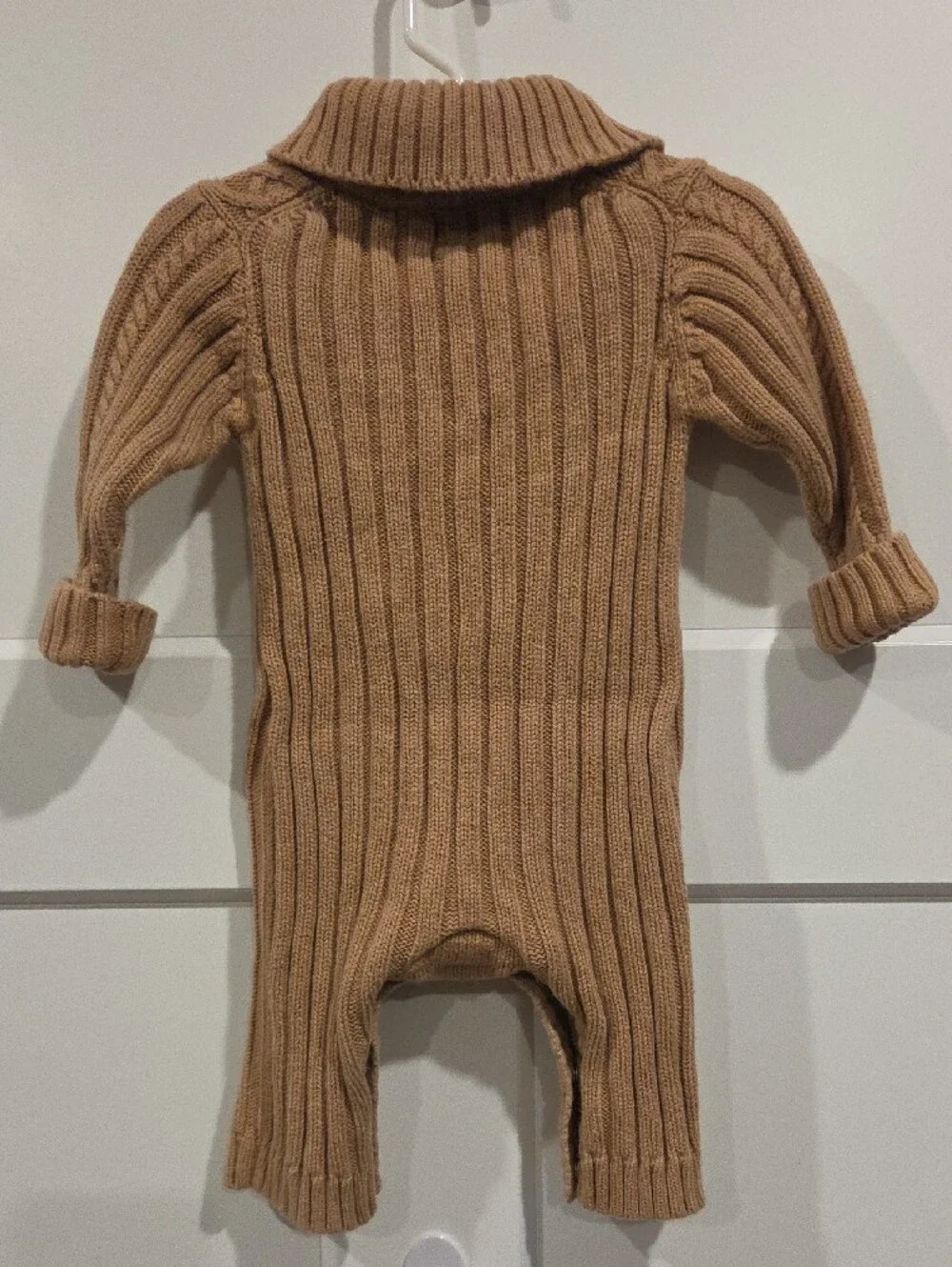 Baby GAP Camel Cable-Knit Hooded Baby One-Piece